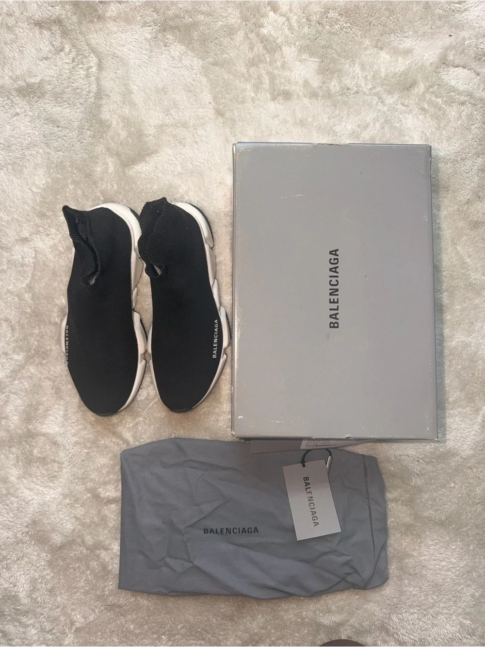Balenciaga Black and White Speed Trainer Sock Sneakers